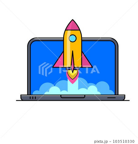 Laptop with rocket flying out of screen 103510330