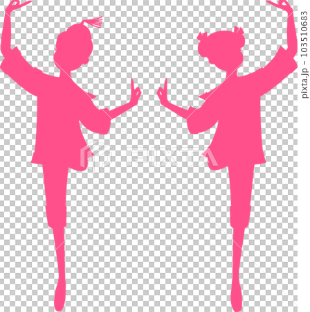 くるみ割り人形の中国の踊りを2人で踊るバレリーナのピンクのシルエット くるみ割り人形の中国の踊りを2人で踊るバレリーナのピンクのシルエット 103510683
