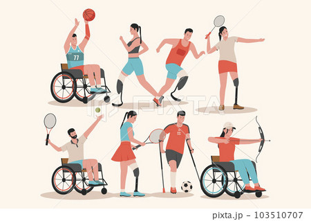 Flat vector of athlete people with different disabilities. Illustration for website, landing page, mobile app, poster and banner. Trendy flat vector illustration 103510707