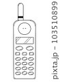 Hand drawn mobile phone of the 90s. Device for communicating via cellular communication. Outline. Vector 103510899