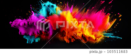 Colorful explosion of paint isolated on black background. Generative AI Colorful explosion of paint isolated on black background. Generative AI 103511683