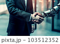 A man in a suit shakes hands with a robot 103512352