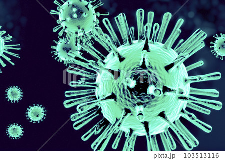 Virus. VIrus illustration. Virus 3d rendering of a virus. Microbiology And Virology Concept. Ebola. Coronavirus. Medical concept. Illustration. Covid 19 or flu or monkeypox 3d. 103513116
