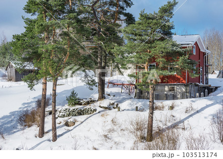 Private new house on the hill at winter day. 103513174