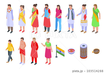 Indians icons set. Isometric set of Indians vector icons for web design isolated on white background 103514288
