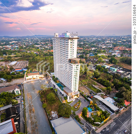 Aerial view of Sukhumvit Road in North Pattaya Naklua, Bang Lamung District, Chon Buri, Thailand 103516684