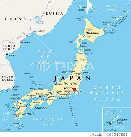 Japan Political Map Main Islands Honshu 103516891 PIXTA   103516891 