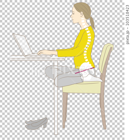 A woman with a curved waist who sits on a chair with a broken seiza and does desk work A woman with a curved waist who sits on a chair with a broken seiza and does desk work 103518423