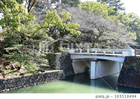 静岡市　駿府城公園の西門橋とお堀 103518494
