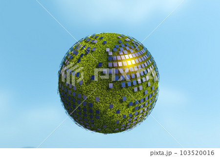 Rows of solar panels on a green meadow 103520016