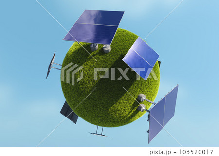 Rows of solar panels on a green meadow 103520017