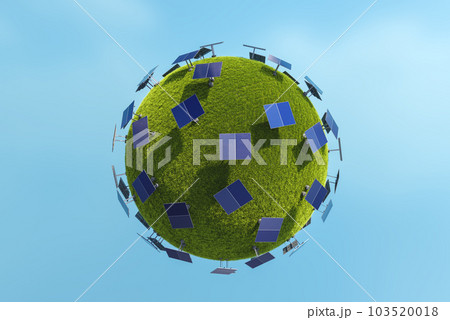 Rows of solar panels on a green meadow Rows of solar panels on a green meadow 103520018