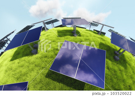 Rows of solar panels on a green meadow 103520022