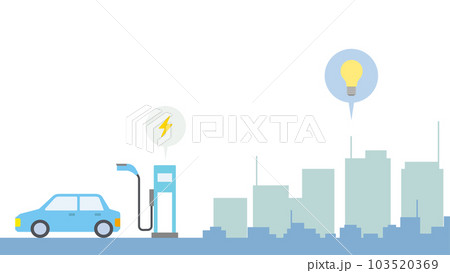 電気で明るい街と電気自動車のイラスト 電気で明るい街と電気自動車のイラスト 103520369