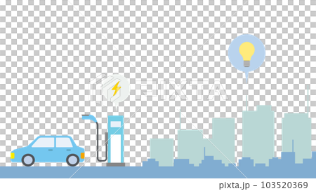 電気で明るい街と電気自動車のイラスト 電気で明るい街と電気自動車のイラスト 103520369