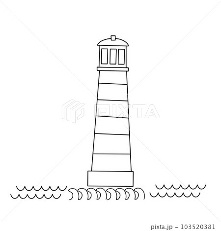 Continuous one line drawing of lighthouse tower. Simple illustration of castle, seacoast lineart vector illustration. Vector illustration 103520381