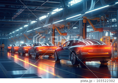Modern technological car factory. Automated assembly line. Generative AI 103522302