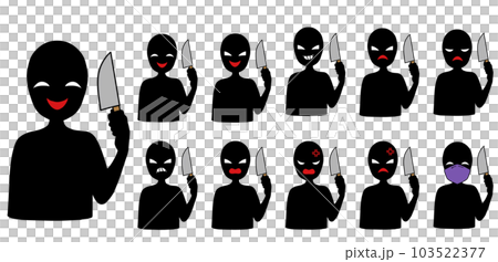 一個拿著刀的壞人形象的黑色剪影人的插圖集 103522377