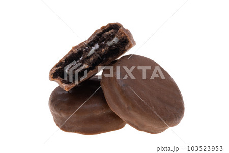 small chocolate chip cookies isolated small chocolate chip cookies isolated 103523953