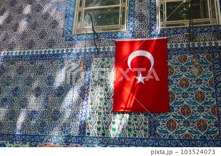 Turkish flag on the tiles wall Turkish flag on the tiles wall 103524073