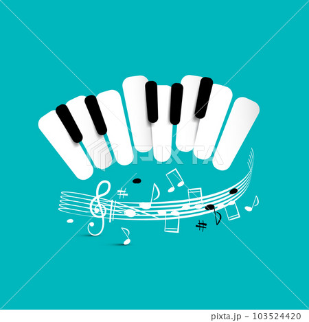 Music background with piano keys, staff and notes 103524420