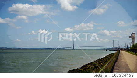 Cable-stayed Normandy bridge from Honfleur town 103524458