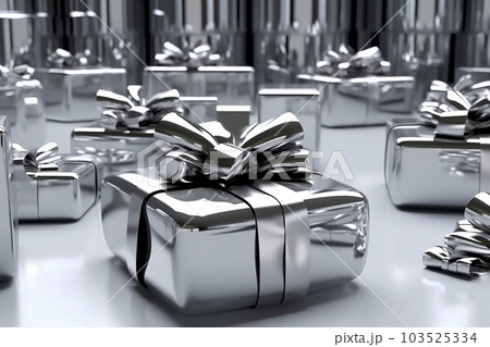 Silver gift boxes with silver bows on the...のイラスト素材 [103525334] - PIXTA