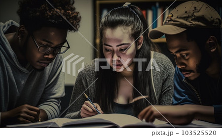 Diverse multiethnic kids junior school students group study together in classroom. Generative AI. Diverse multiethnic kids junior school students group study together in classroom. Generative AI. 103525520