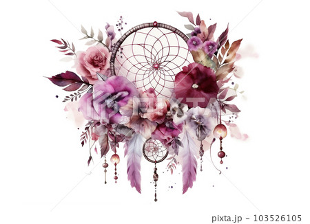 Watercolor dream catchers with flowers and feathers. Generative AI Watercolor dream catchers with flowers and feathers. Generative AI 103526105