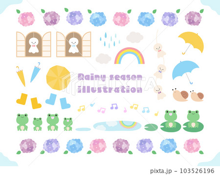 梅雨・雨の日のイラスト素材セット 103526196
