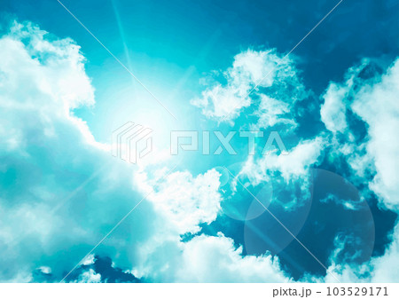 真夏の太陽と青空_光線とレンズフレアを加えたドラマチックな夏空のイラスト 103529171