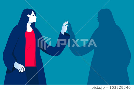 Finding and meeting shadow personality. Person discovering unknown hidden 103529340