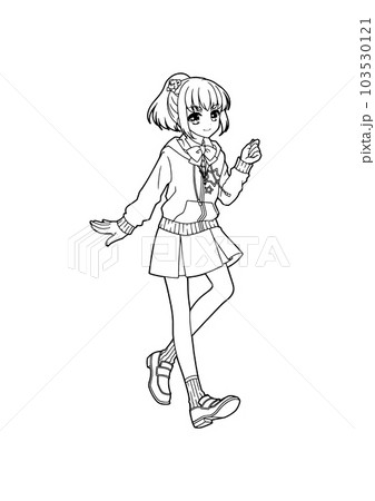 Anime-style girl coloring book illustration - Stock Illustration  [103754515] - PIXTA