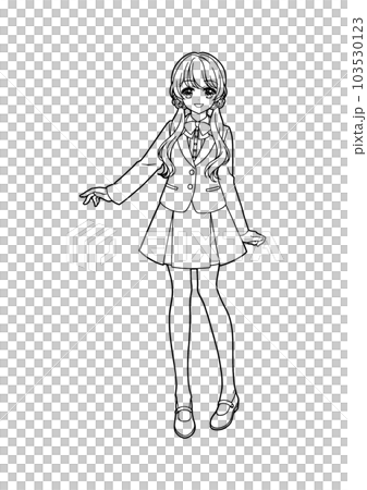 Anime style girl illustration for coloring book (whole body) 103530123