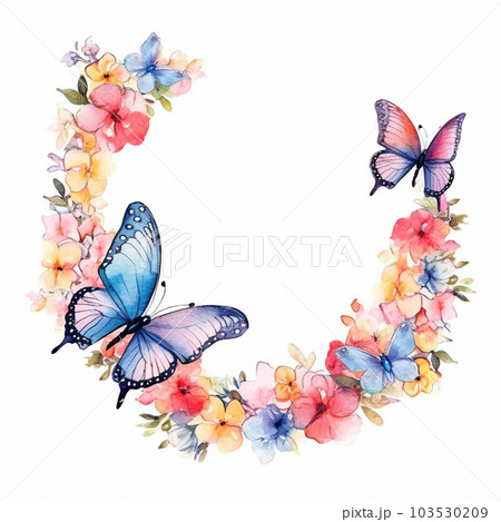 水彩の蝶と花のフレーム AI画像のイラスト素材 [103530209] - PIXTA