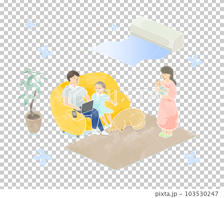 矢量插圖：家人在空調客廳裡放鬆（無背景） 103530247