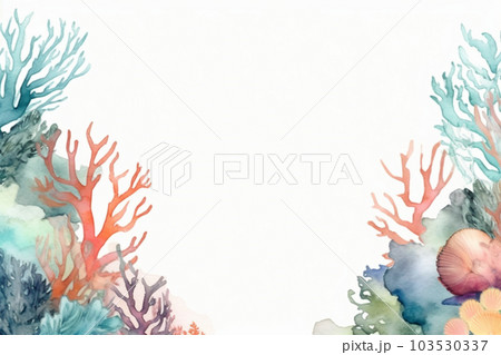水彩の珊瑚と貝殻のフレーム AI画像 水彩の珊瑚と貝殻のフレーム AI画像 103530337