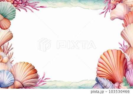水彩のカラフルな貝殻フレーム　AI画像 103530466