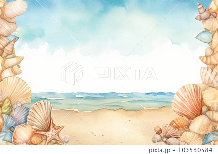 貝殻と夏の海のフレーム　AI画像 103530584