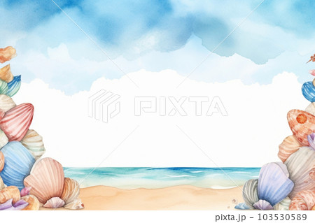 貝殻と夏の海のフレーム　AI画像 103530589