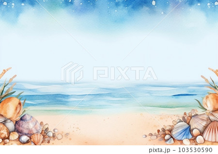 貝殻と夏の海のフレーム　AI画像 103530590