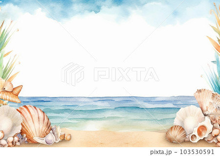 貝殻と夏の海のフレーム　AI画像 103530591