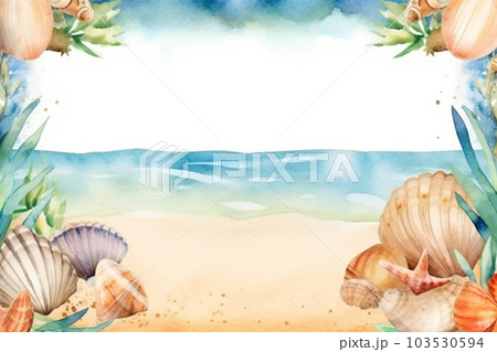 貝殻と夏の海のフレーム　AI画像 103530594