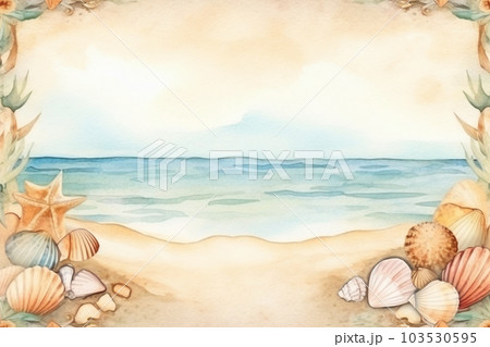 貝殻と夏の海のフレーム　AI画像 103530595