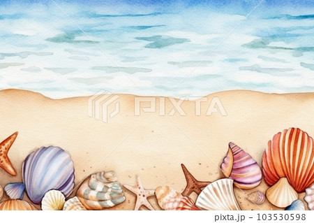 貝殻と夏の海のフレーム　AI画像 103530598