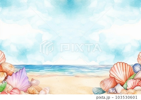 貝殻と夏の海のフレーム　AI画像 103530601