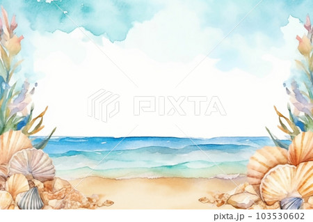 貝殻と夏の海のフレーム　AI画像 103530602