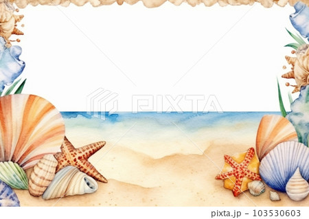貝殻と夏の海のフレーム　AI画像 103530603