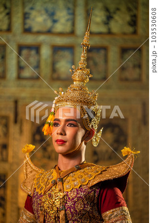 Portrait of Khon or traditional Thai classic masked from the Ramakien with man wear beautiful cloths 103530608