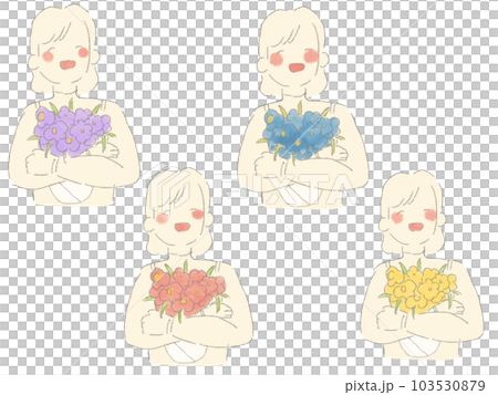Illustration of a woman who is happy to receive a bouquet 103530879